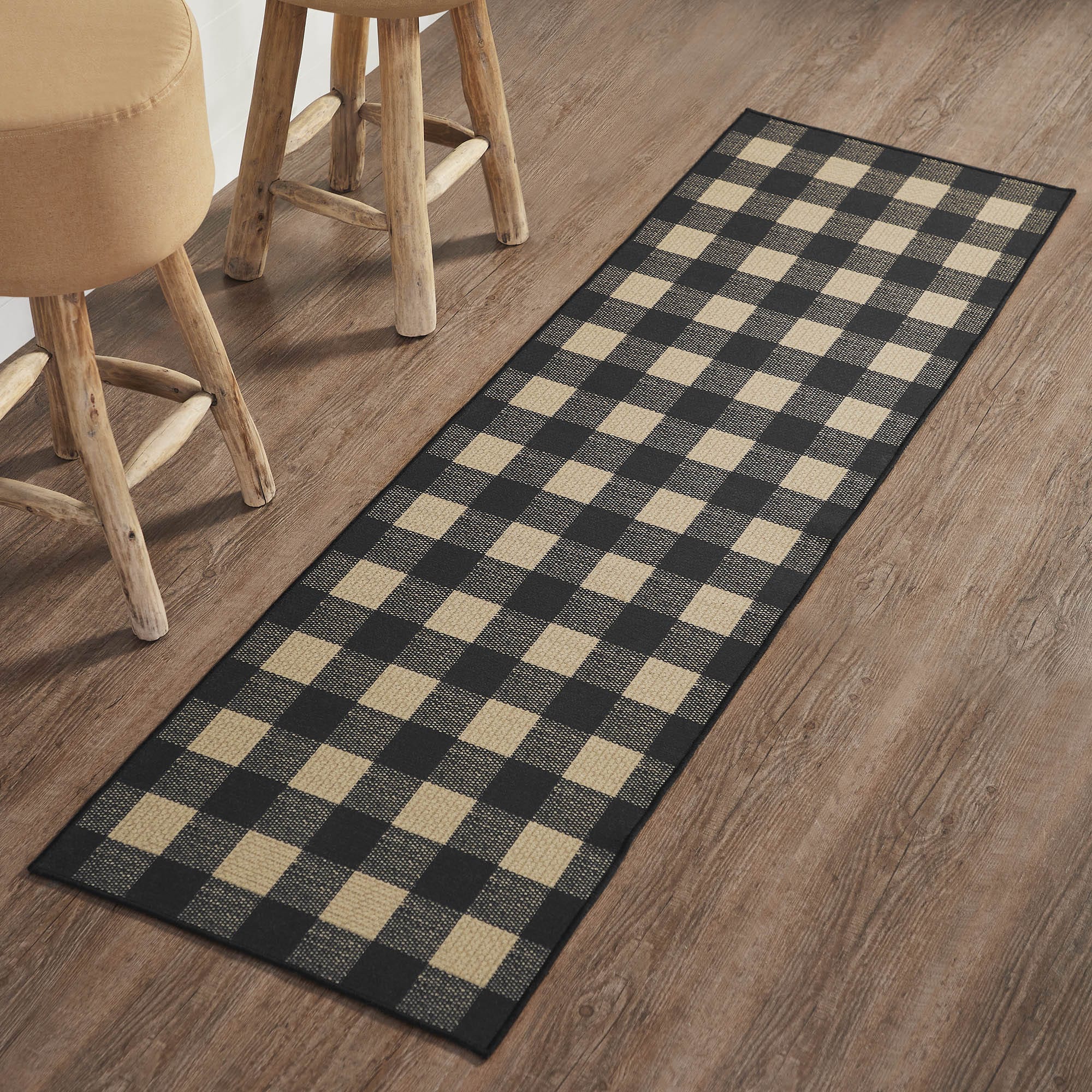 Black Check Runner Rug w/ Latex Backing