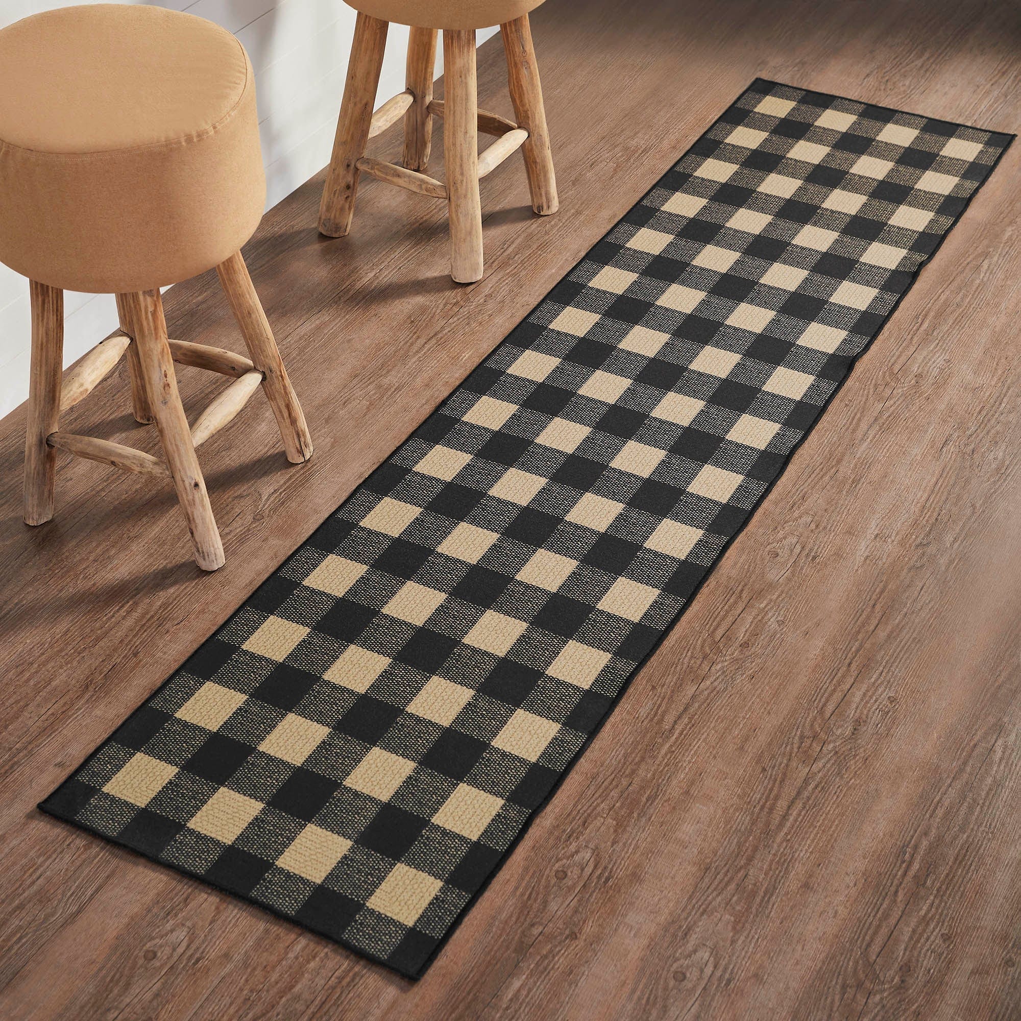 Black Check Runner Rug w/ Latex Backing