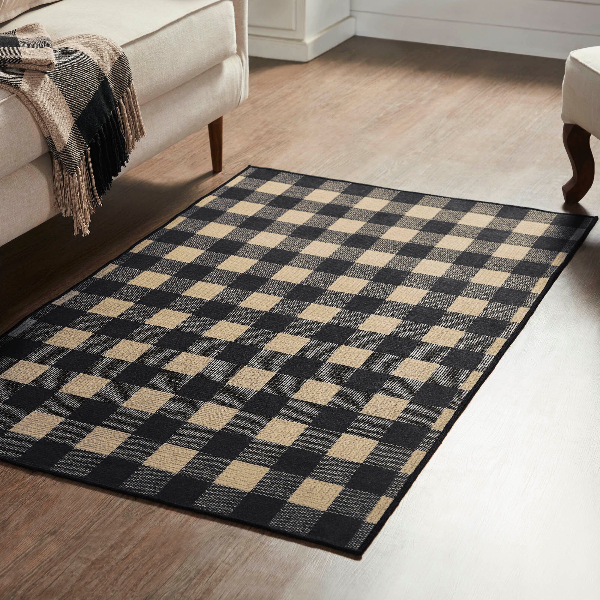 Black Check Rug w/ Latex Backing