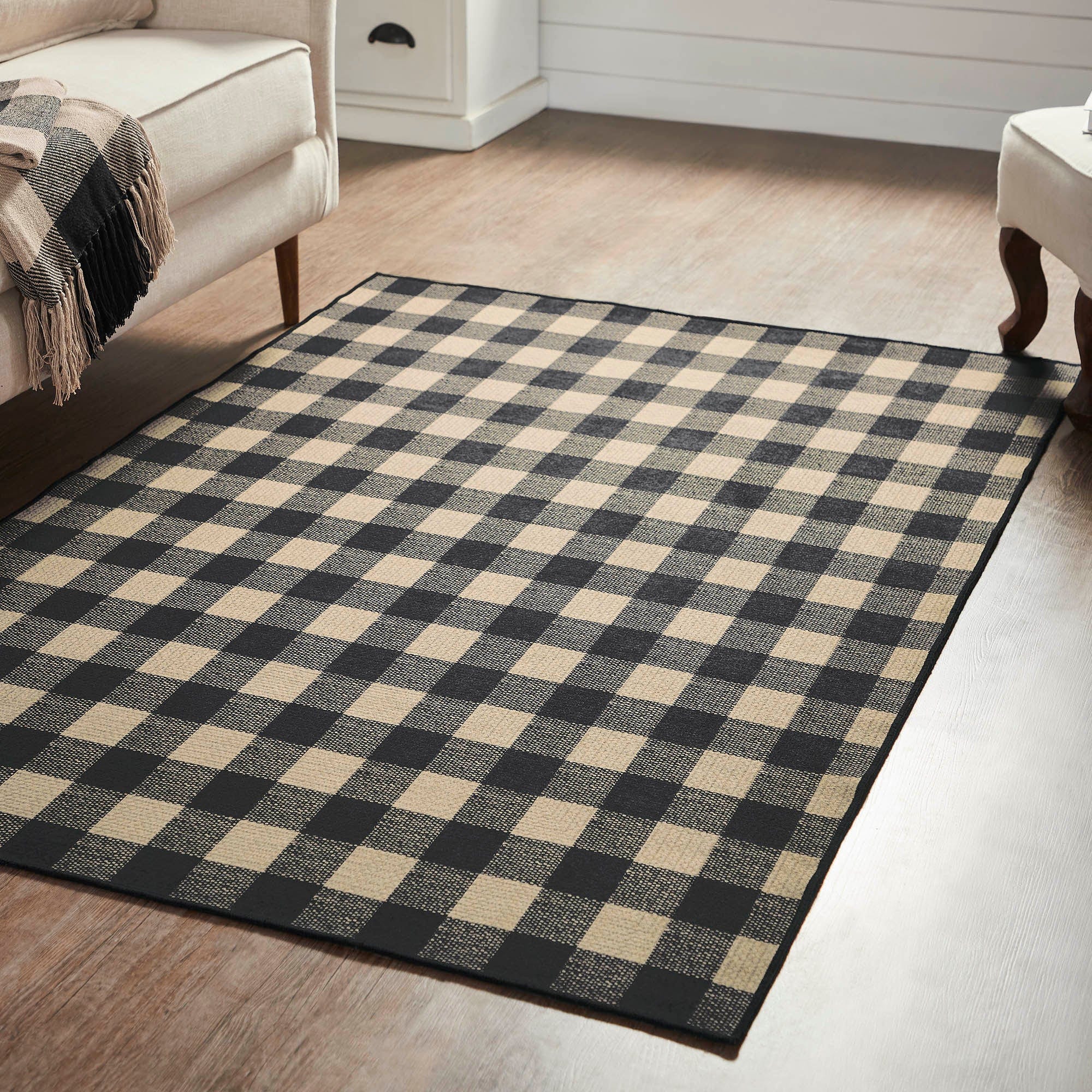 Black Check Rug w/ Latex Backing