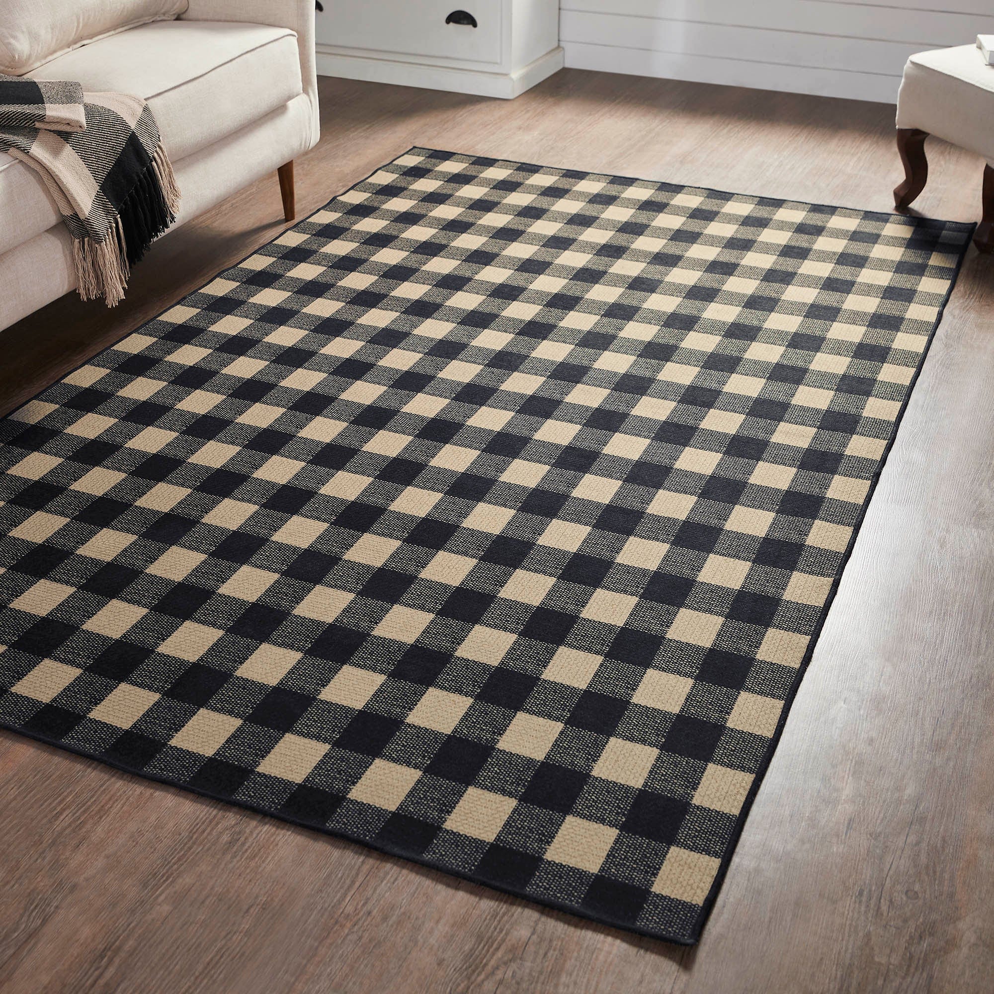 Black Check Rug w/ Latex Backing