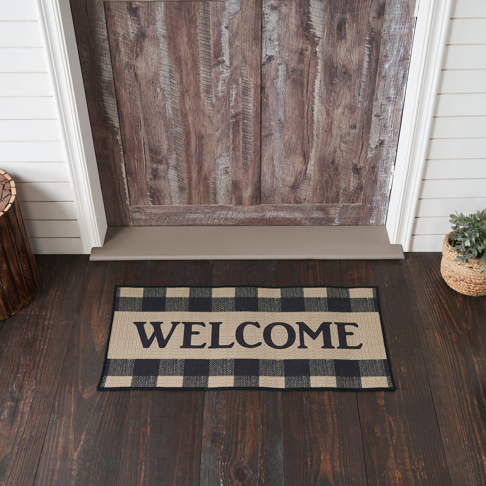 Black Check Welcome Rug w/ Latex Backing
