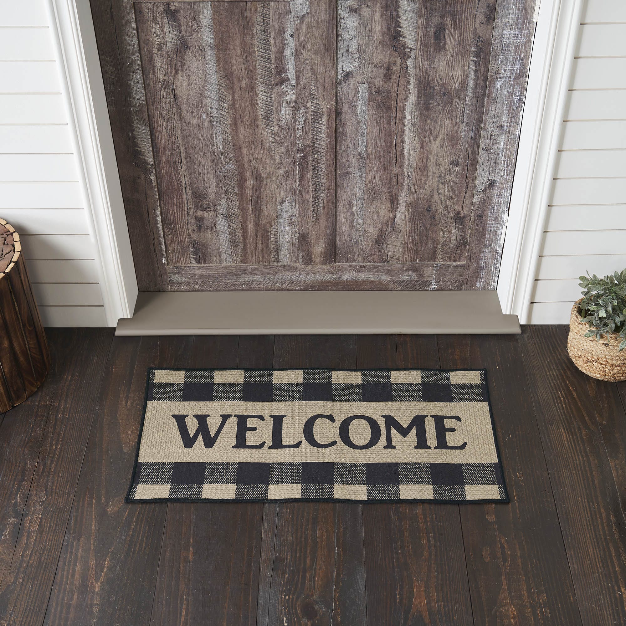 Black Check Welcome Rug w/ Latex Backing