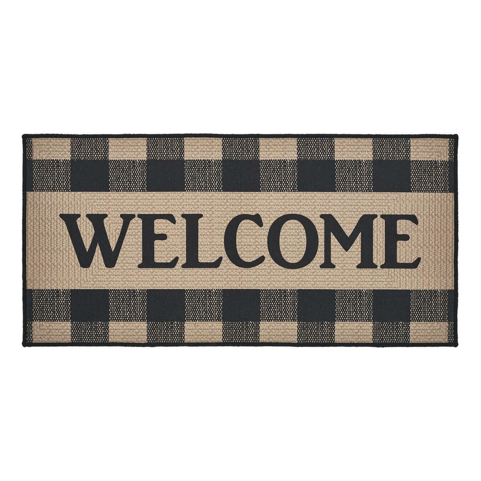 Black Check Welcome Rug w/ Latex Backing
