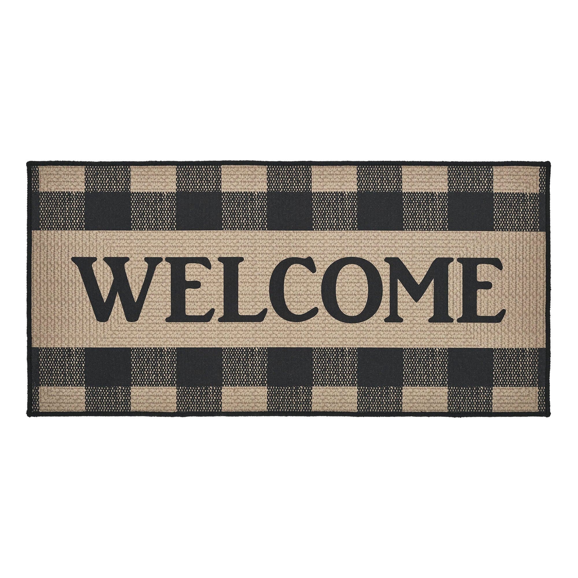 Black Check Welcome Rug w/ Latex Backing