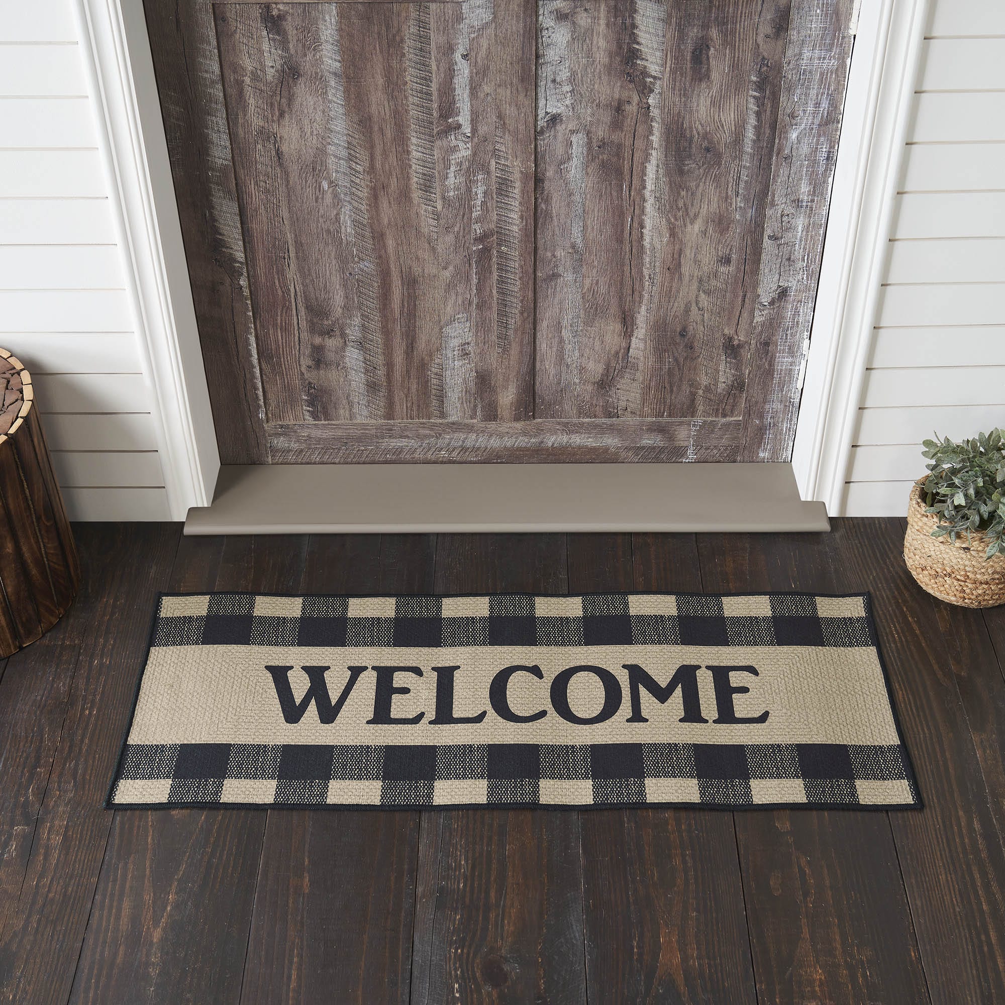 Runner Rug Welcome Black Check Welcome Rug w/ Latex Backing - Retro Barn Country Linens