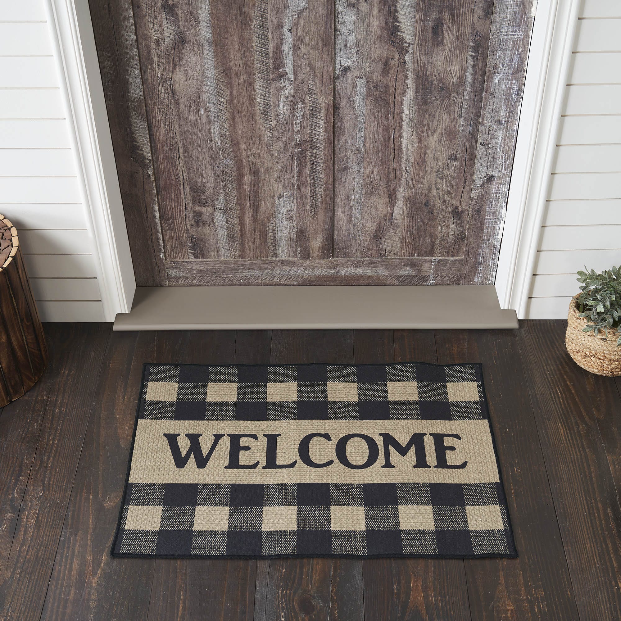 Black Check Welcome Rug w/ Latex Backing