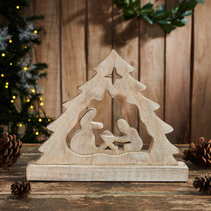 Wooden Manger Nativity Scene