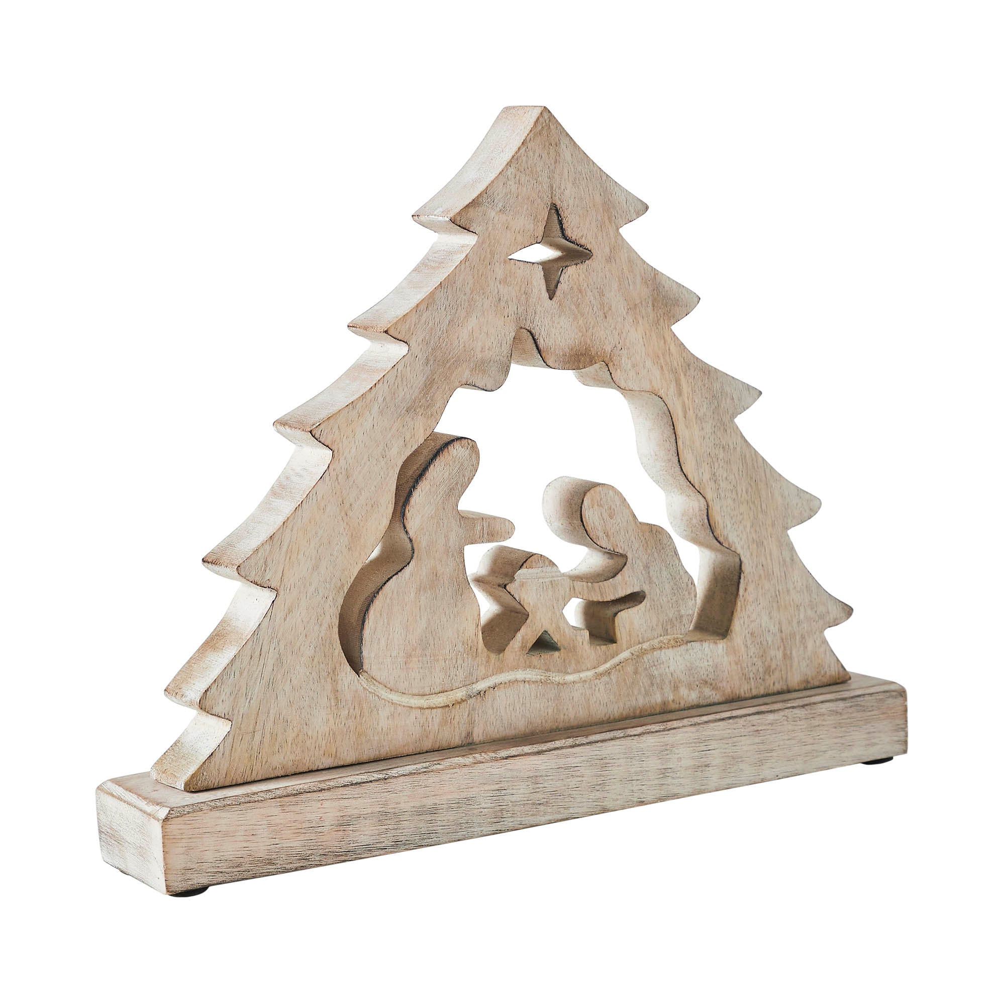 Wooden Manger Nativity Scene