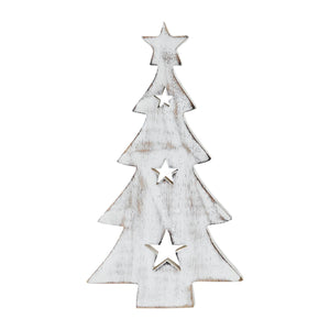 Christmas Tree w/ Stars White Wooden Figurine