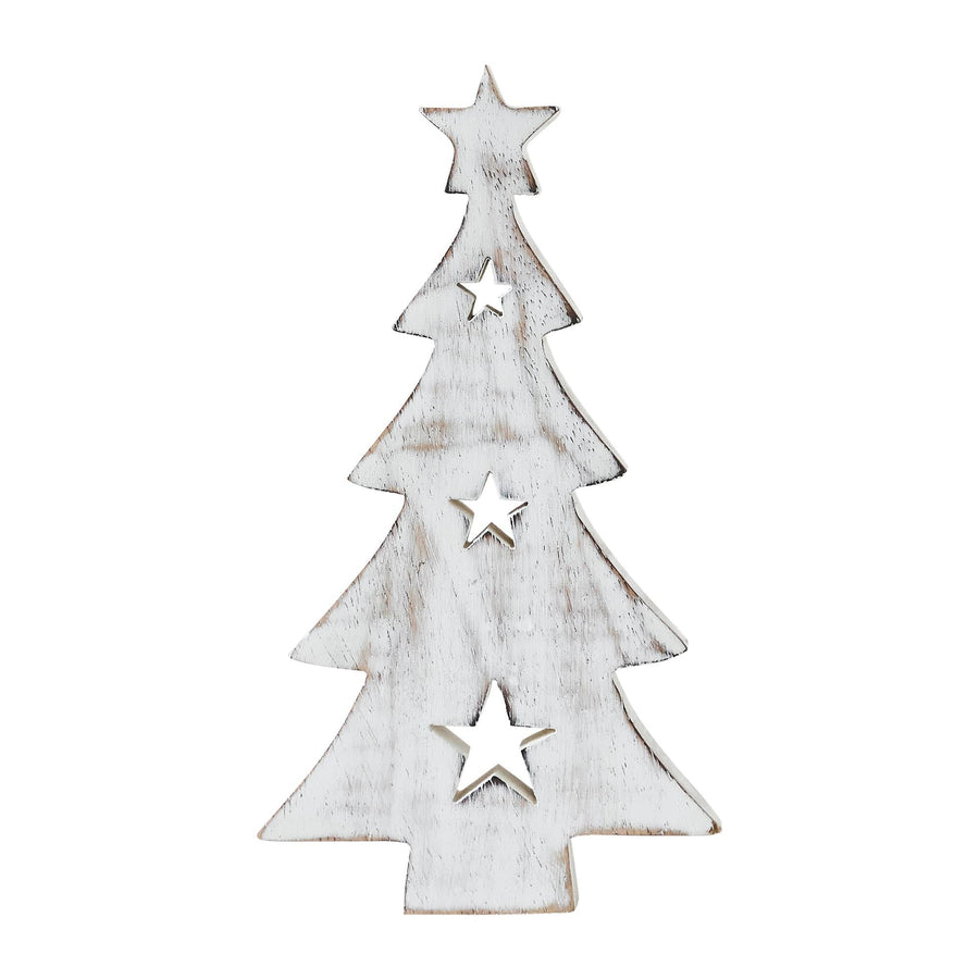 Christmas Tree w/ Stars White Wooden Figurine