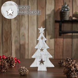 Christmas Tree w/ Stars White Wooden Figurine