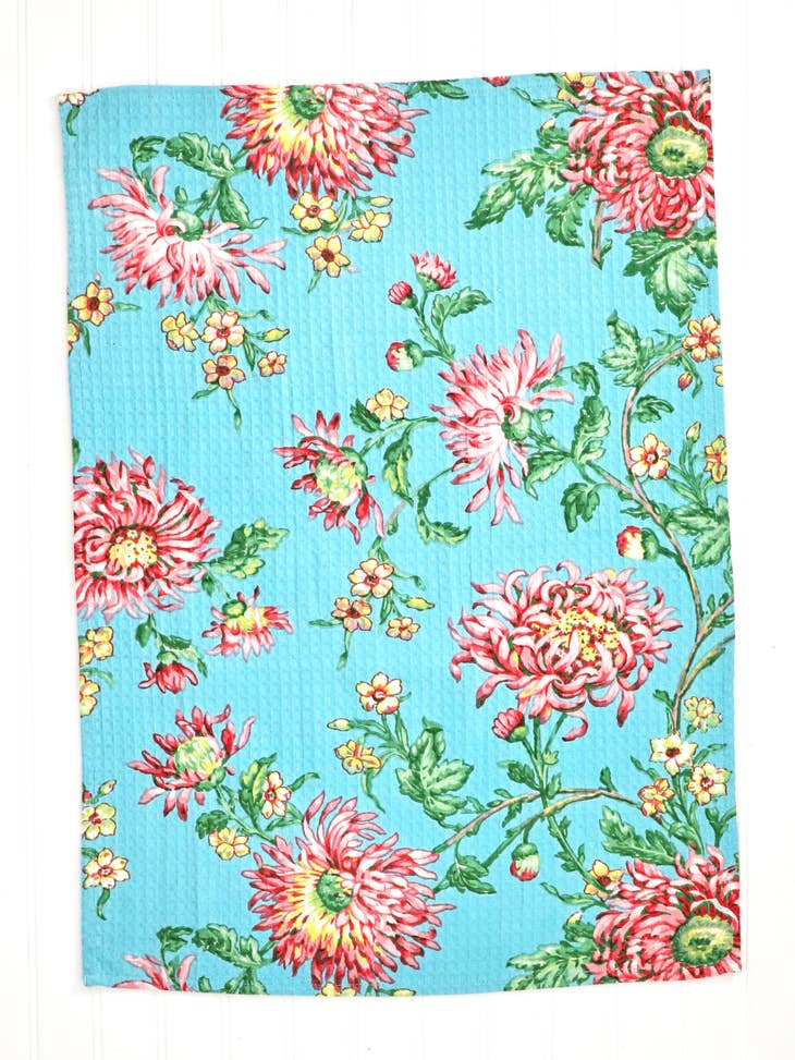 Chrissy Aqua Floral Dishtowel Set of 2