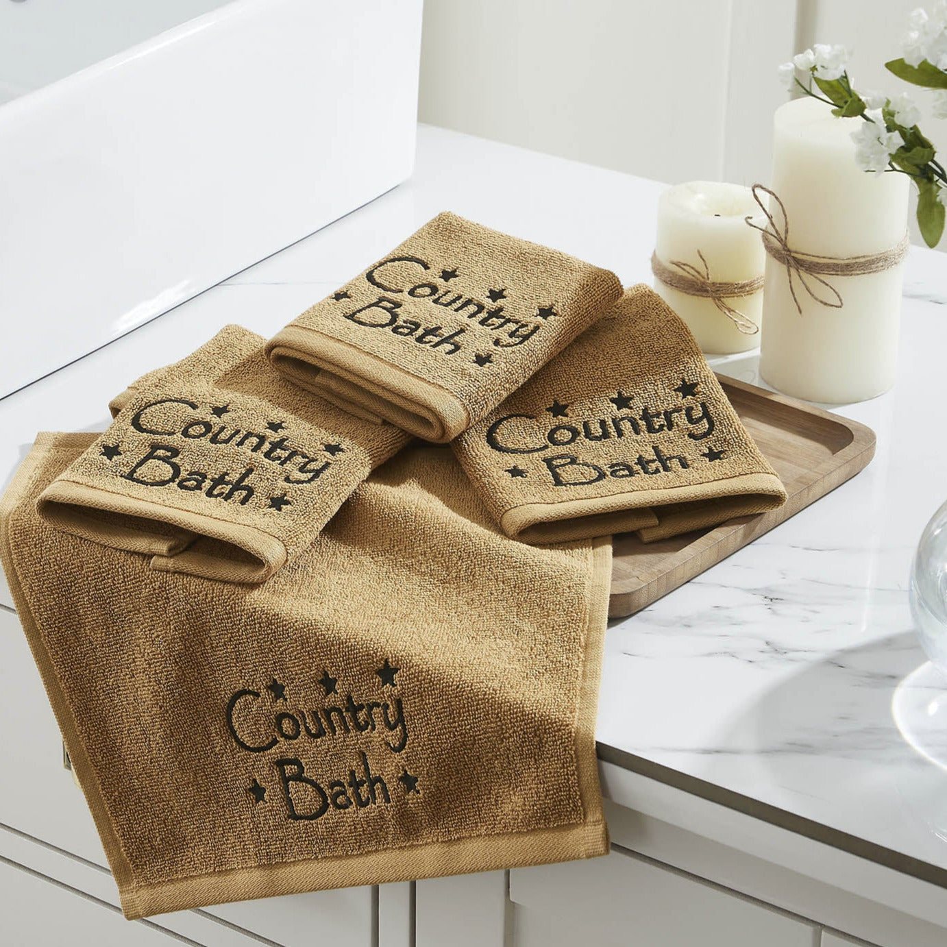 Country Bath Embroidered Washcloth Set of 4