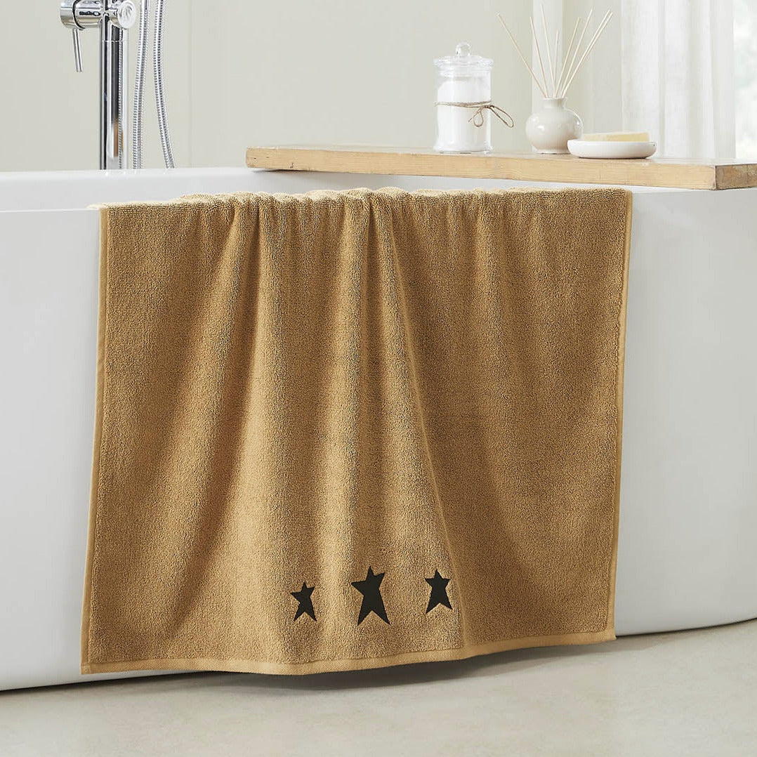 Black Prim Stars Embroidered Bath Towel Set of 2