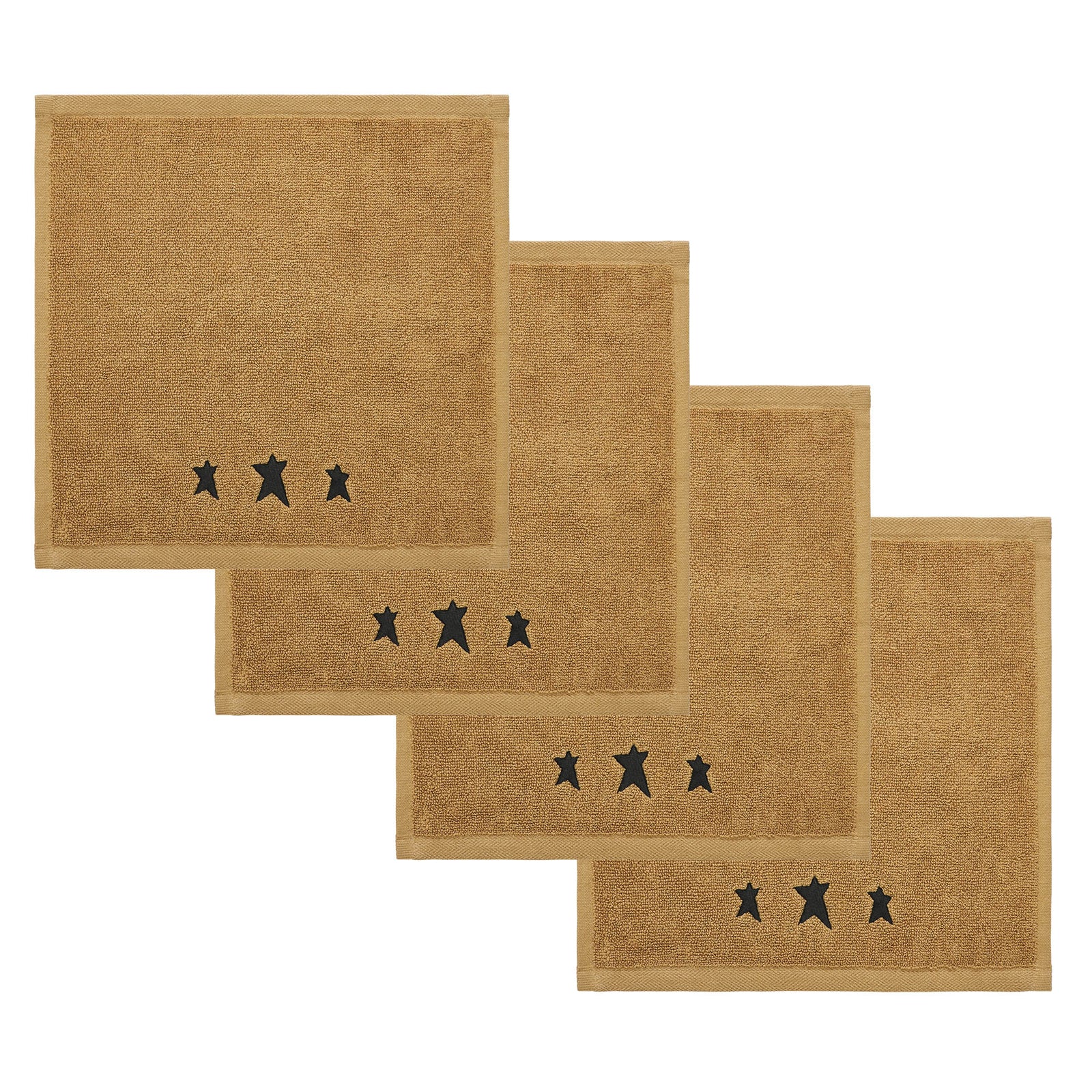Black Prim Stars Embroidered Wash Cloth Set of 4