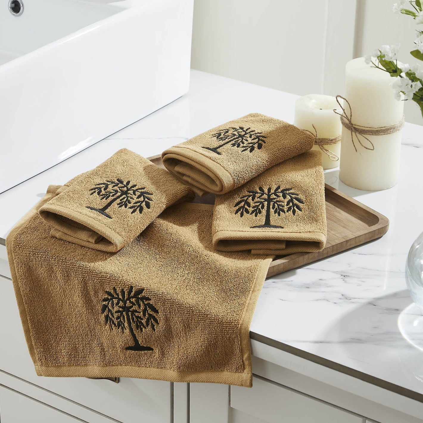 Black Willow Tree Embroidered Wash Cloth Set of 4