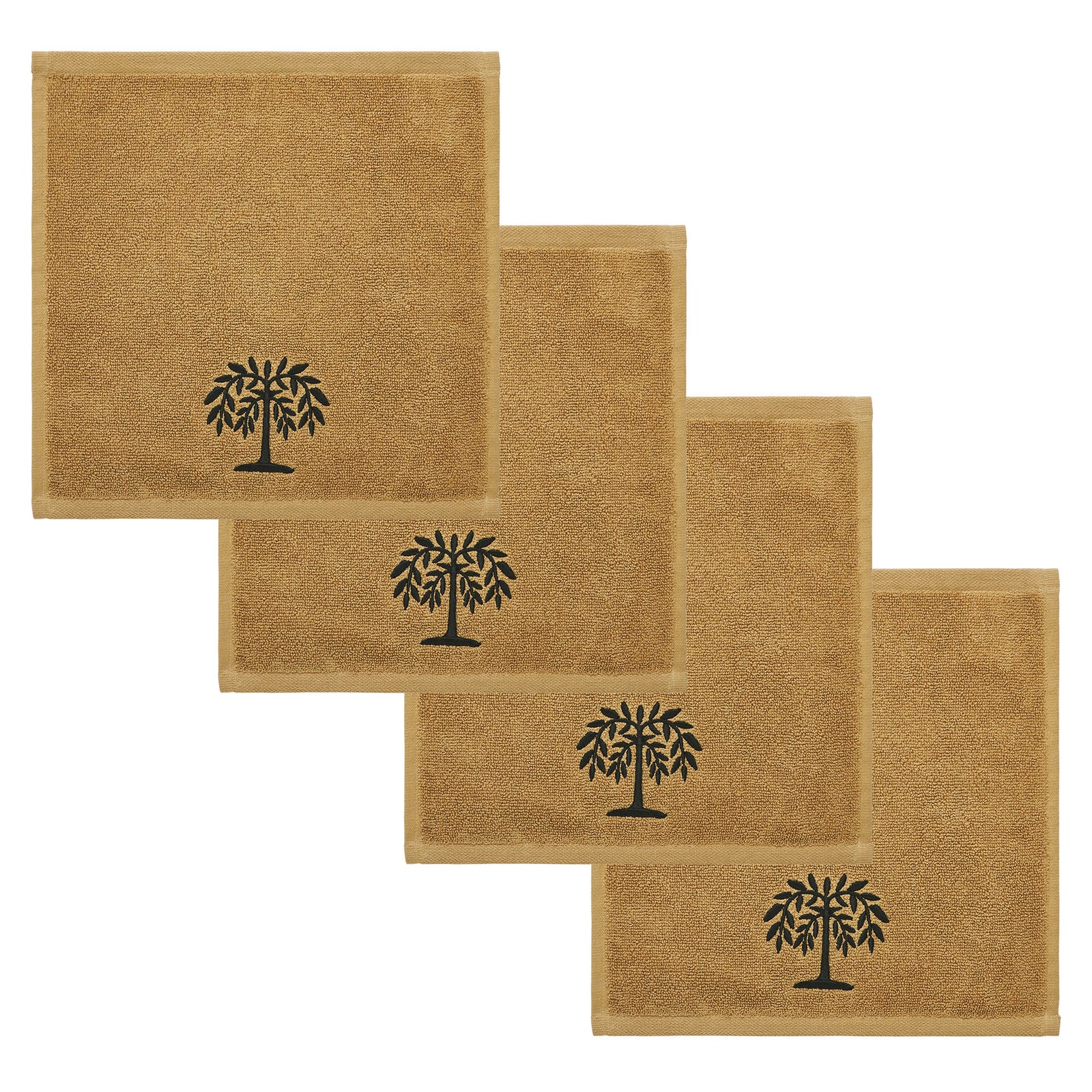 Black Willow Tree Embroidered Wash Cloth Set of 4