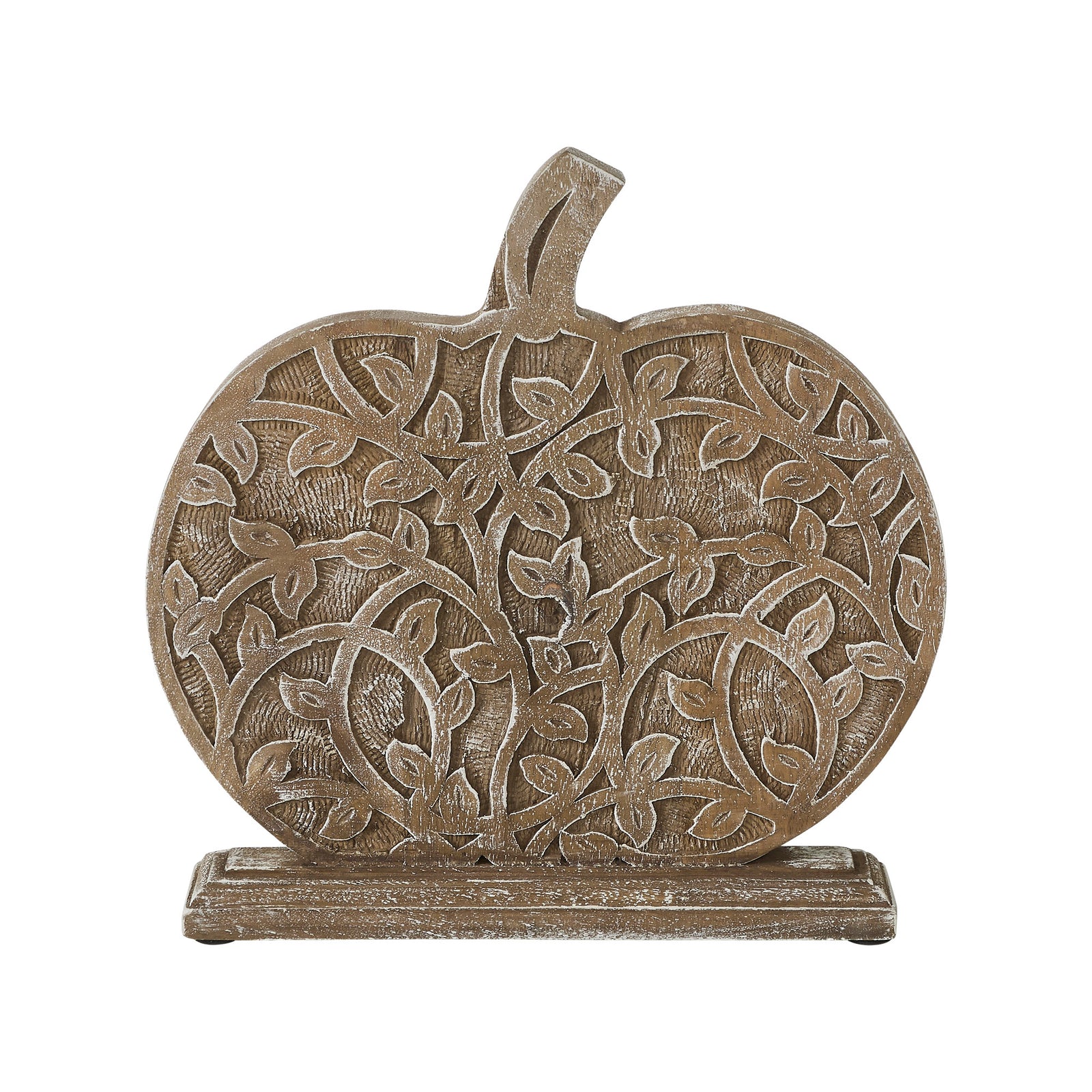 Harvest Vine Carved Wood Pumpkin