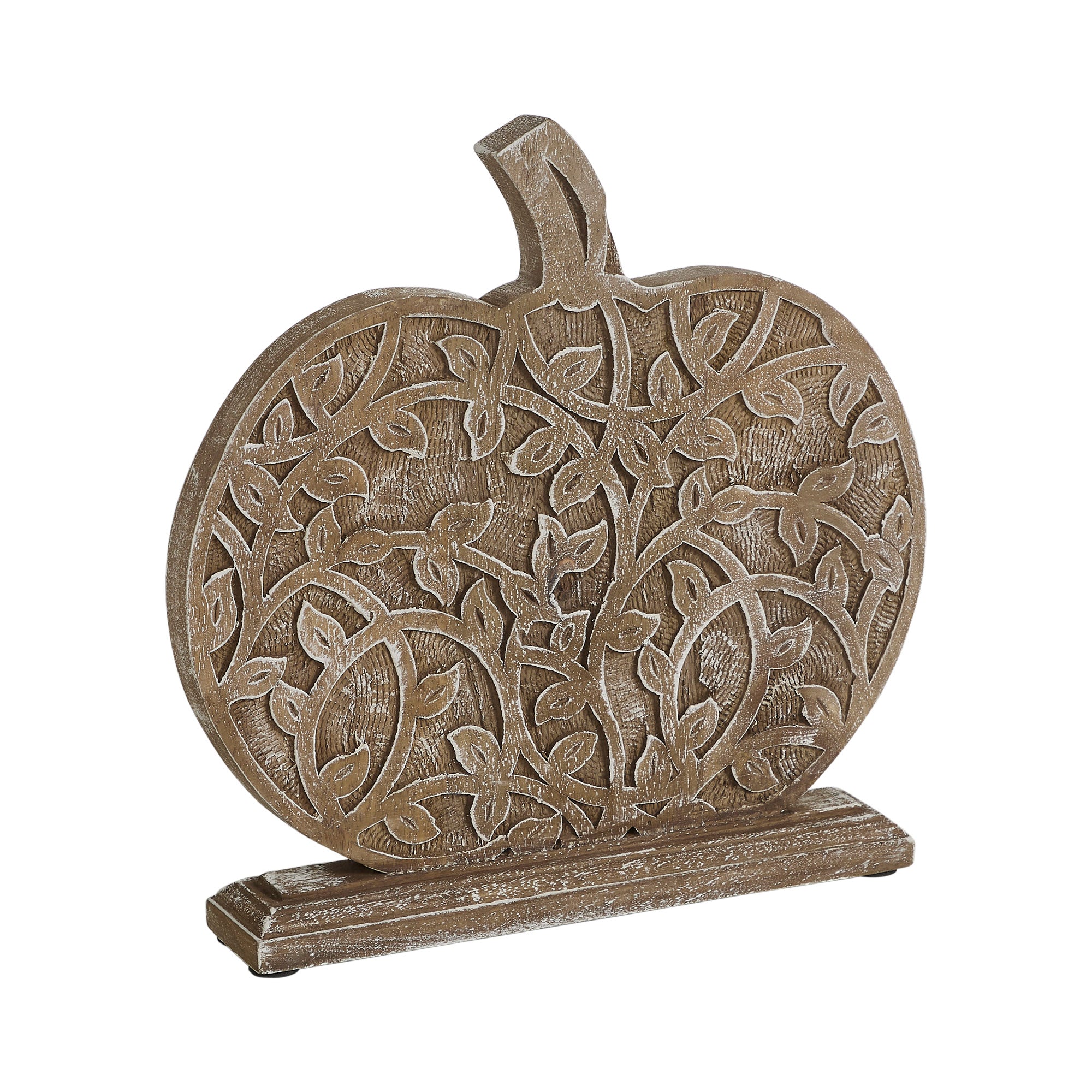 Harvest Vine Carved Wood Pumpkin