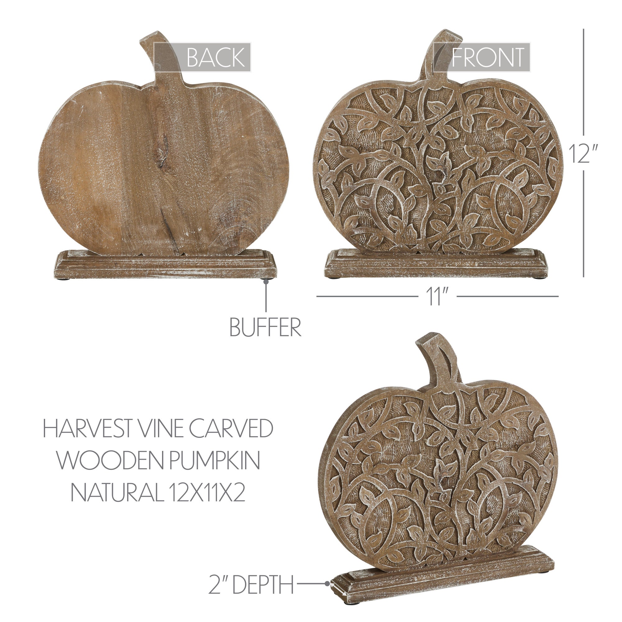 Harvest Vine Carved Wood Pumpkin