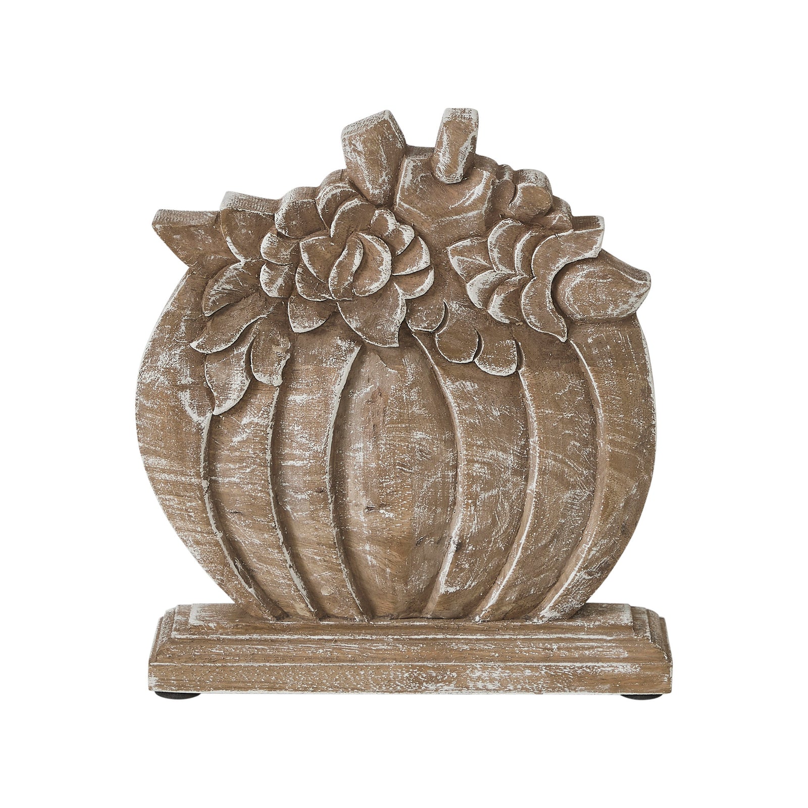 Floral Crown Carved Wood Pumpkin