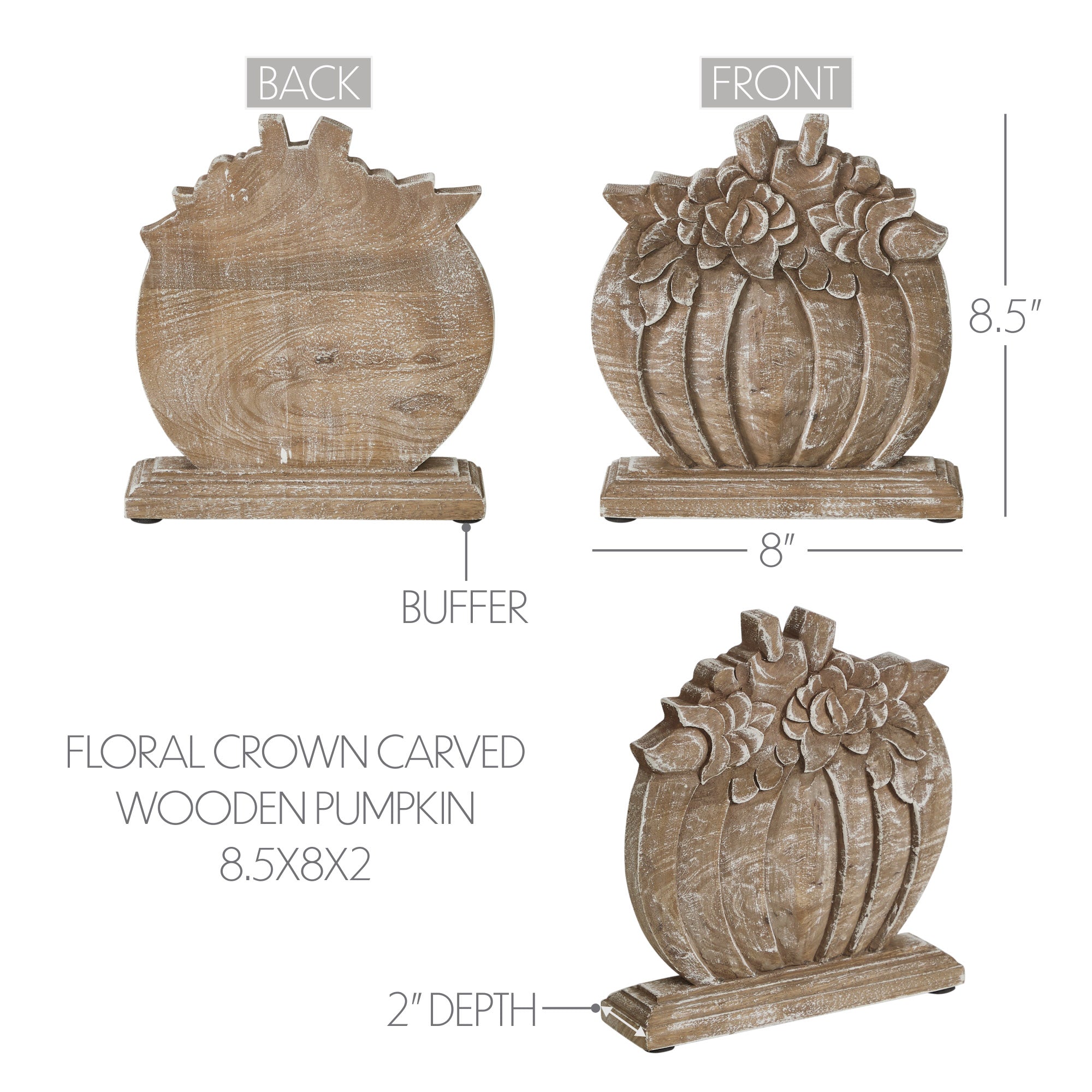 Floral Crown Carved Wood Pumpkin