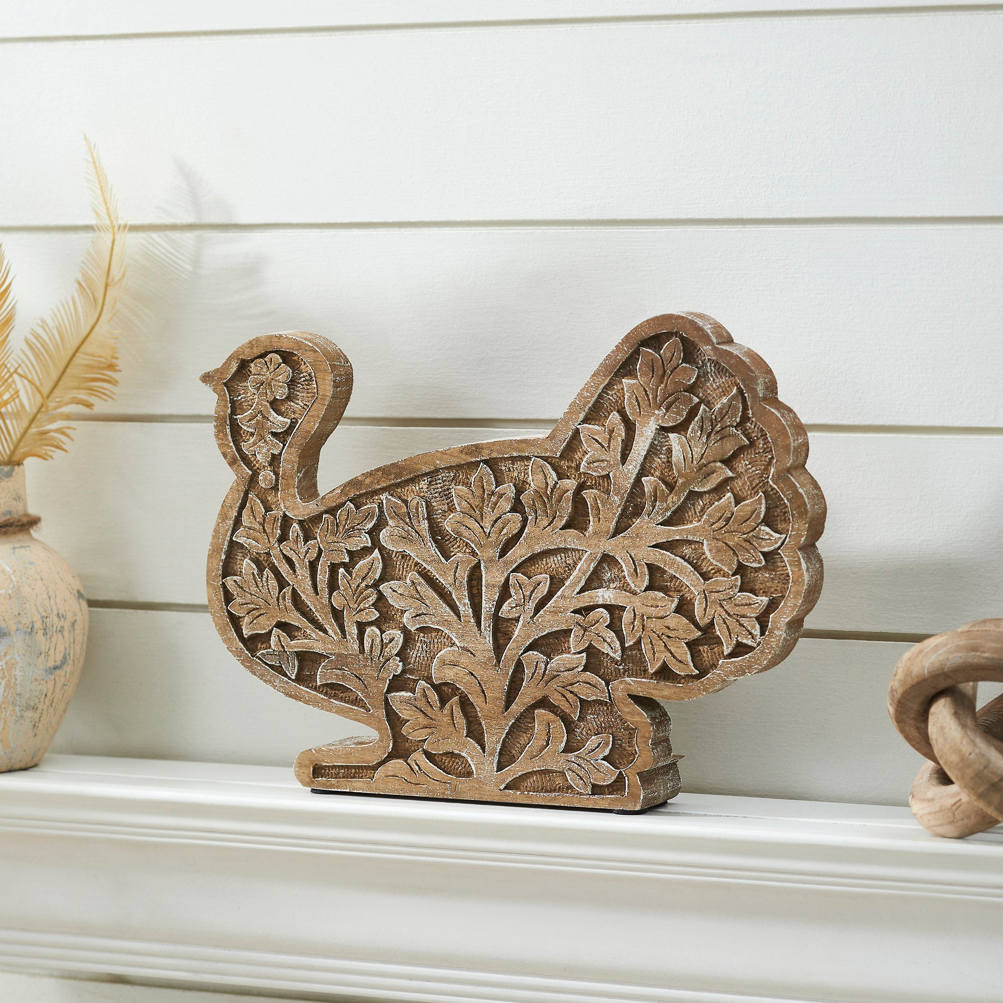 Autumn Harvest Carved Wood Turkey