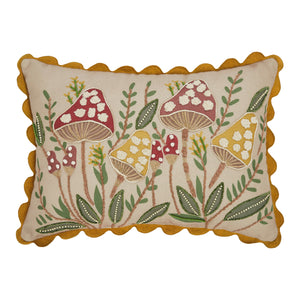 Embroidered Woodland Mushrooms Pillow