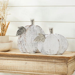 White Washed Wooden Pumpkin Set of 2