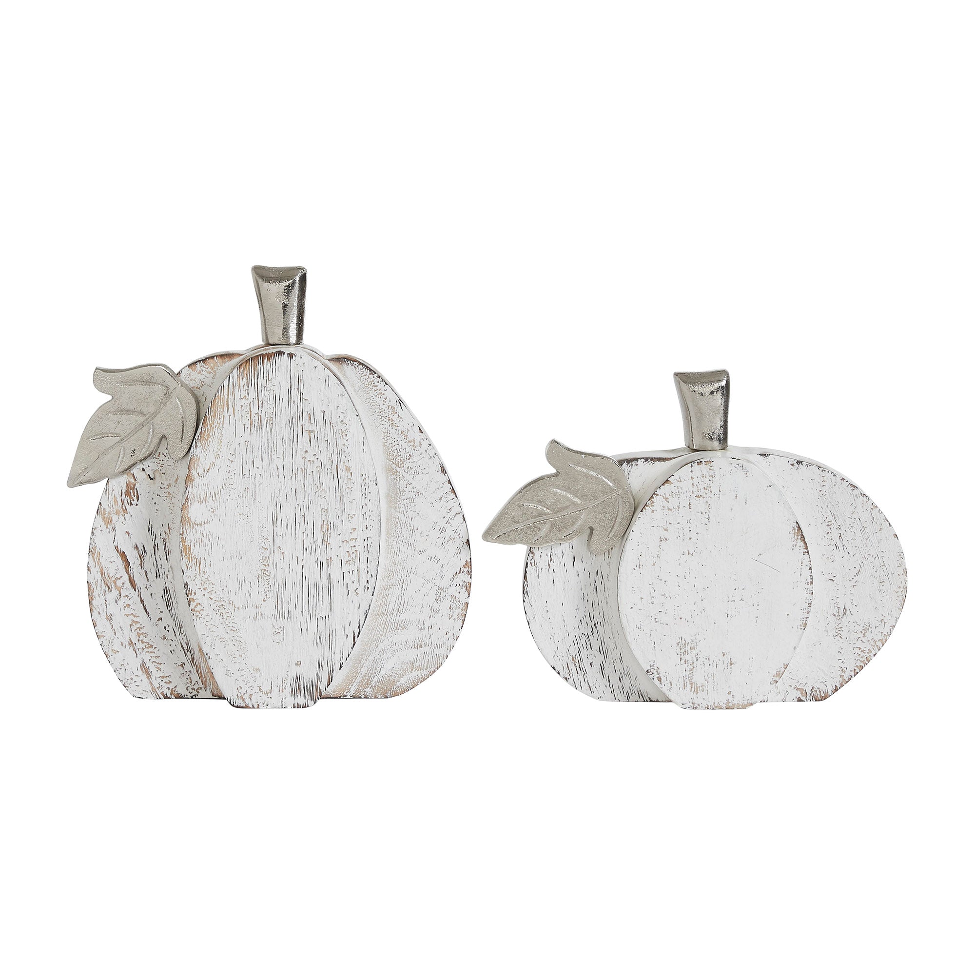 White Washed Wooden Pumpkin Set of 2