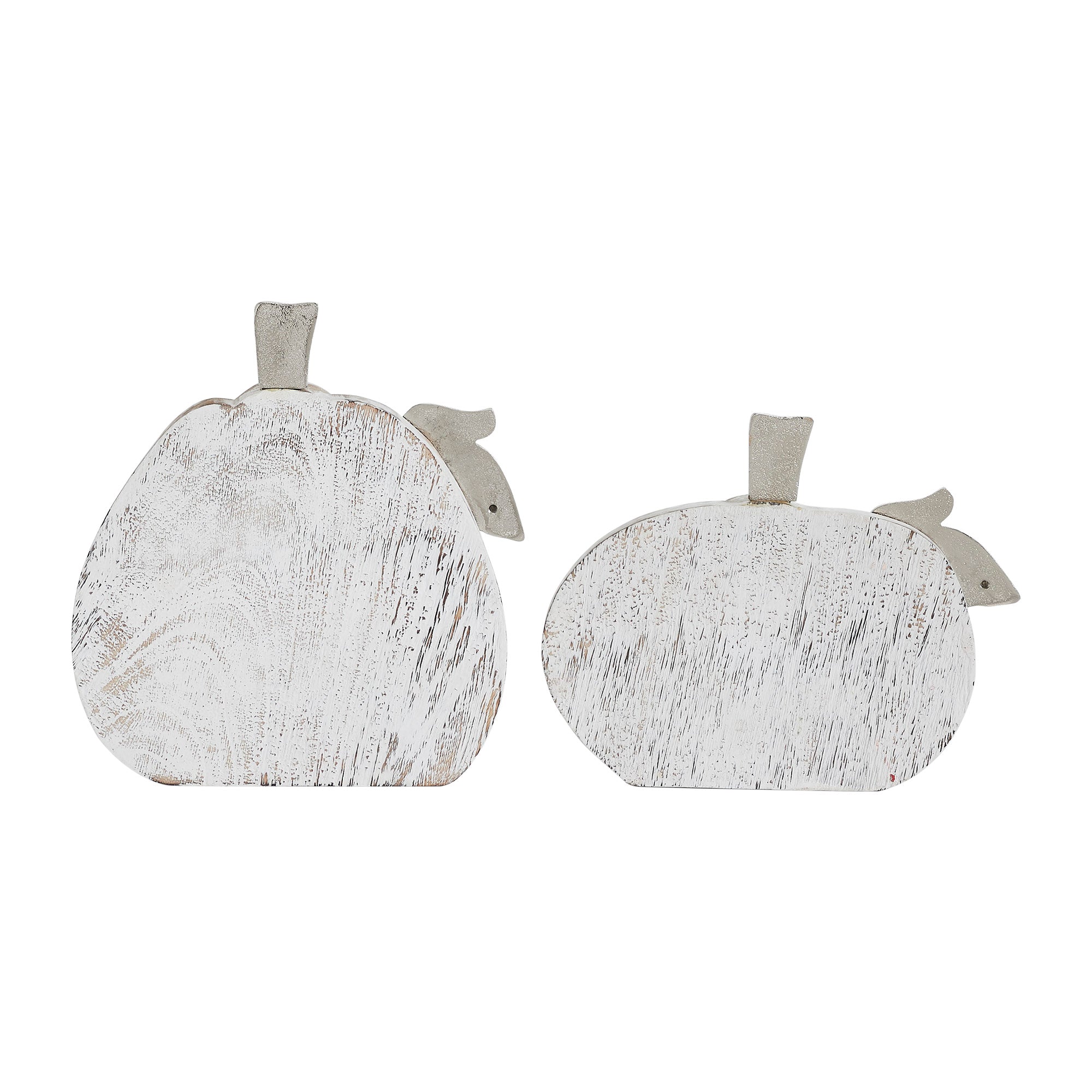 White Washed Wooden Pumpkin Set of 2