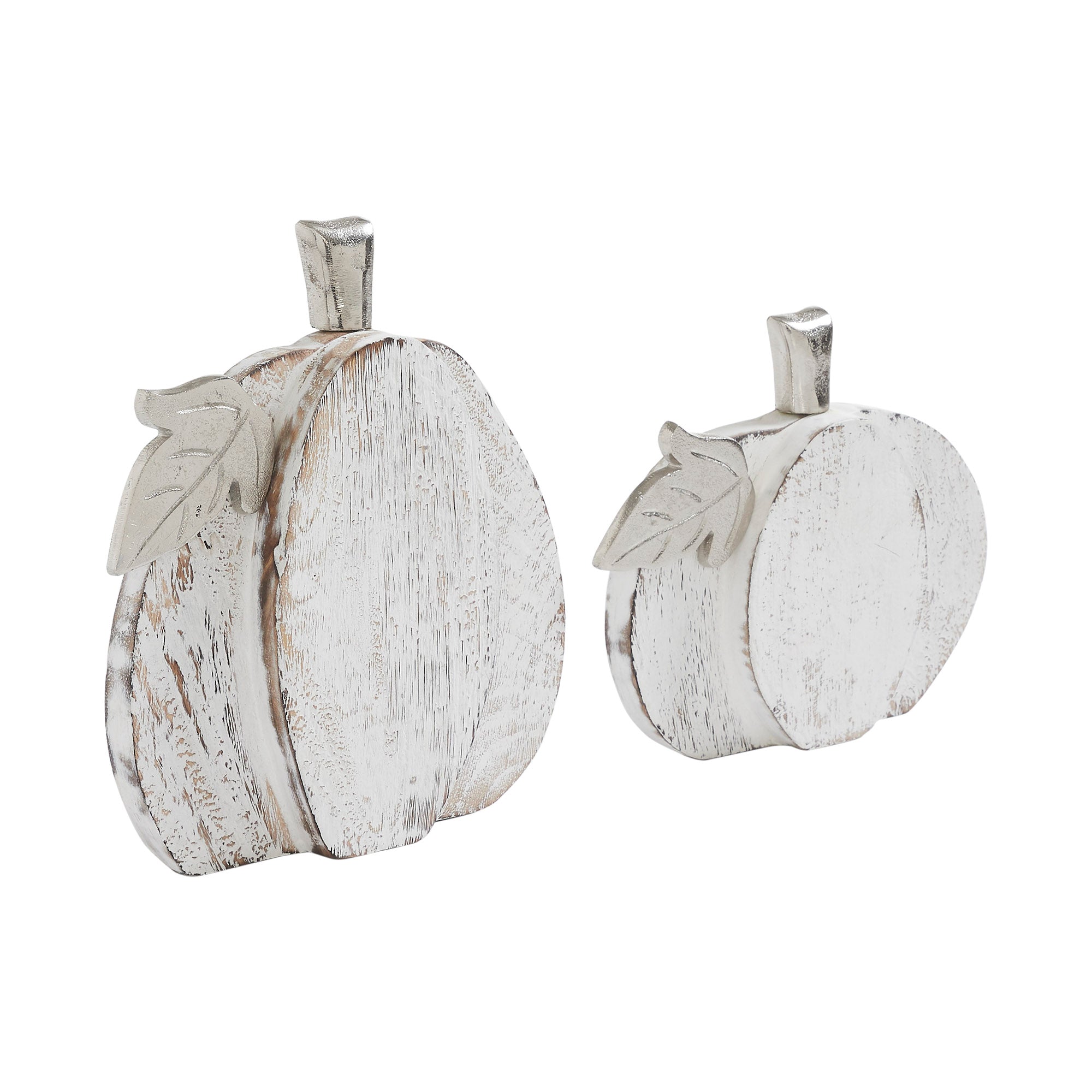 White Washed Wooden Pumpkin Set of 2