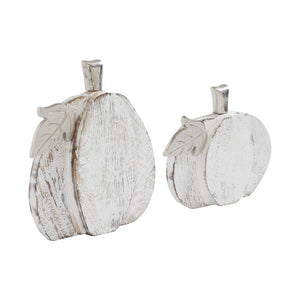 White Washed Wooden Pumpkin Set of 2