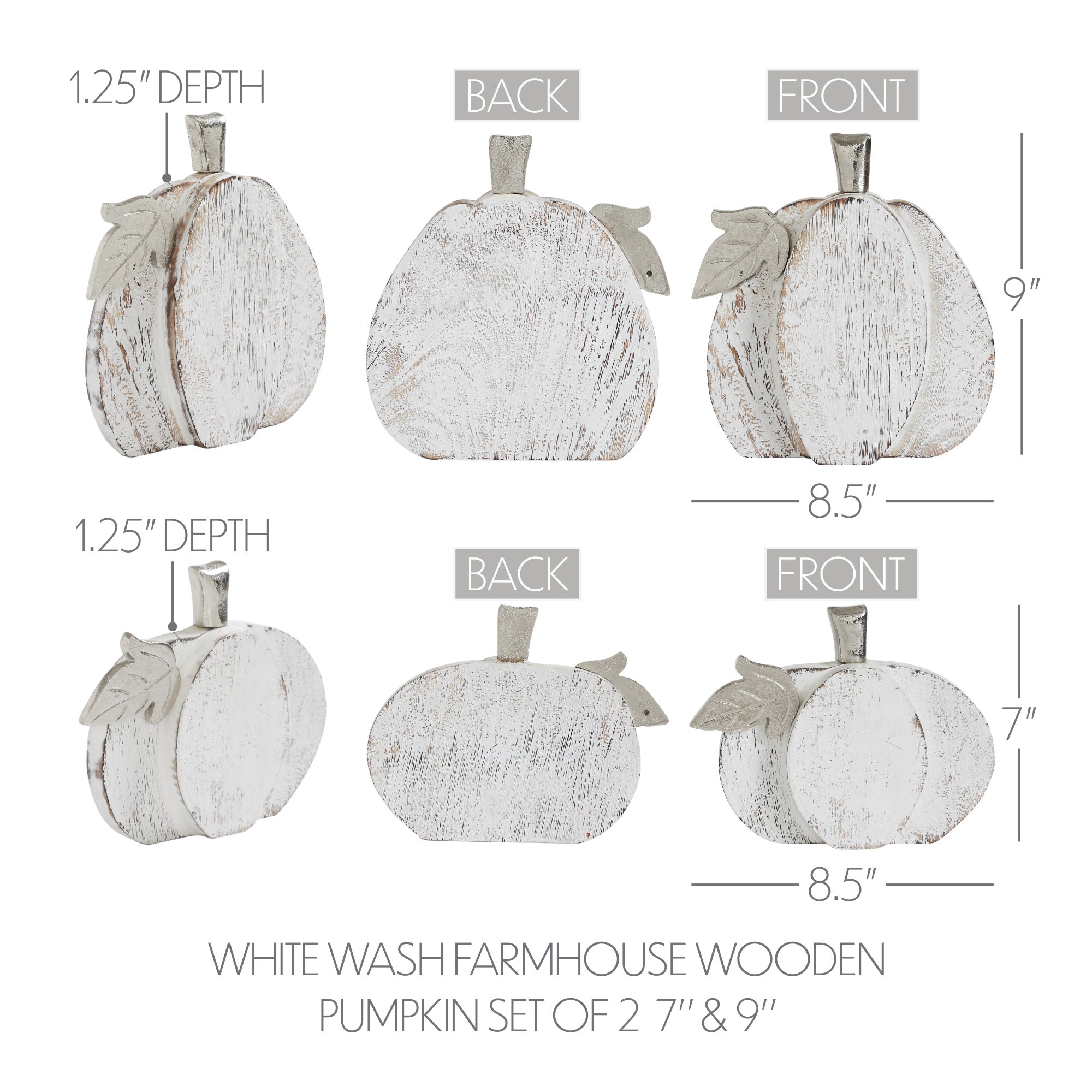 White Washed Wooden Pumpkin Set of 2