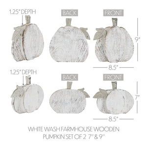 White Washed Wooden Pumpkin Set of 2
