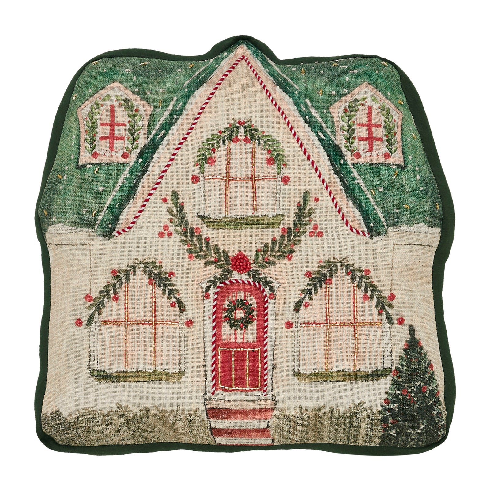 Christmas Cottage Beaded Pillow