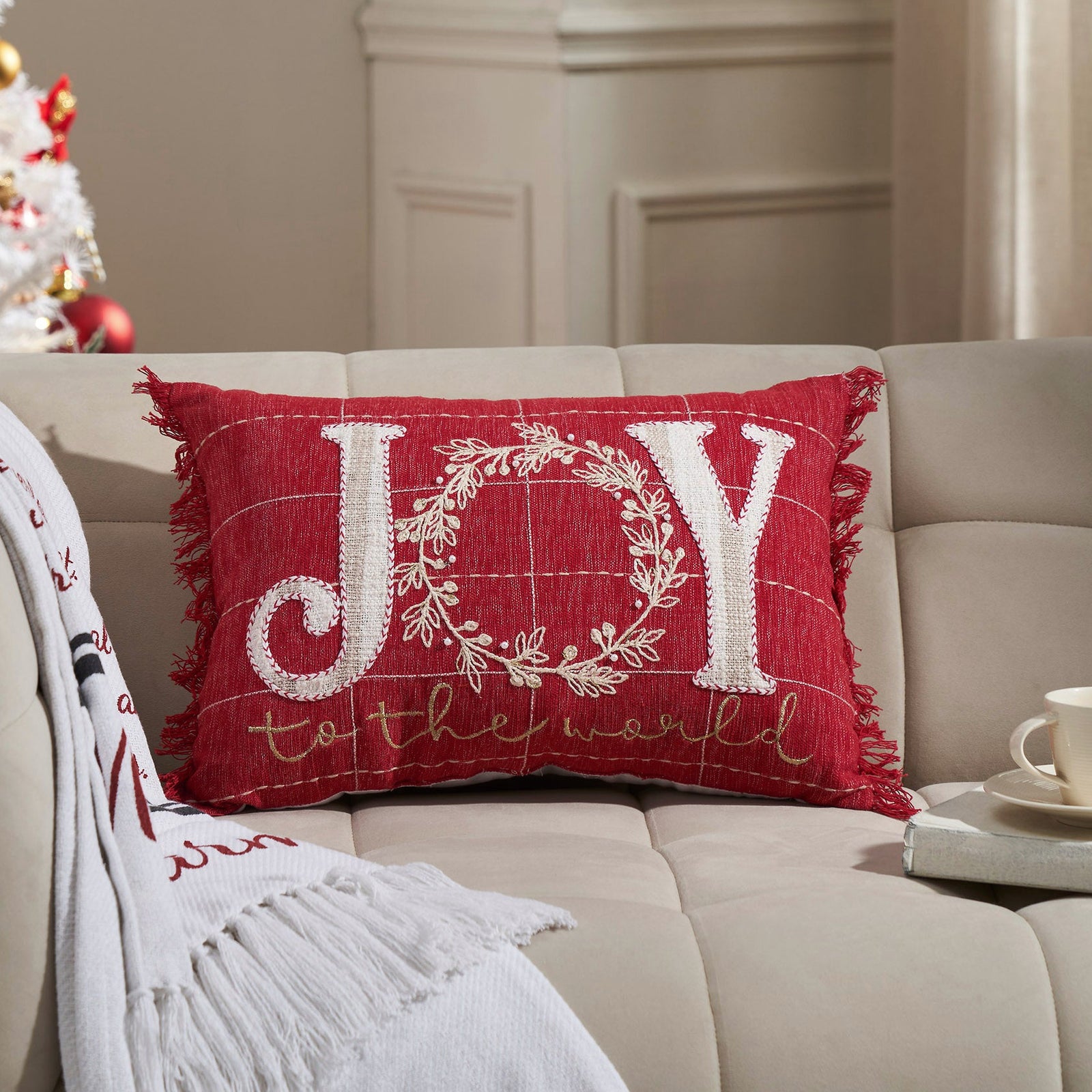 Joy to the World Fringed Pillow