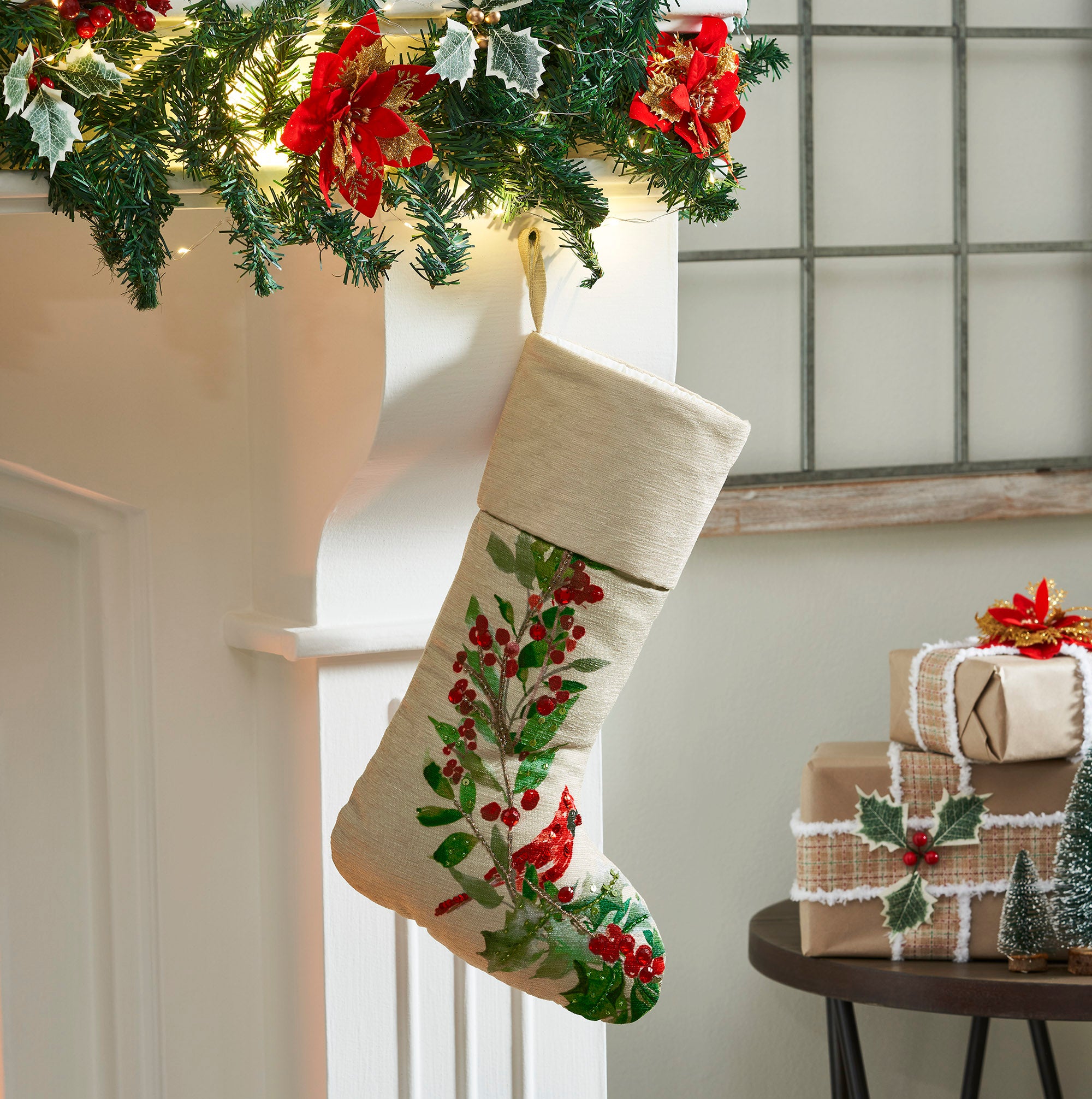 Holly Cardinal Stocking