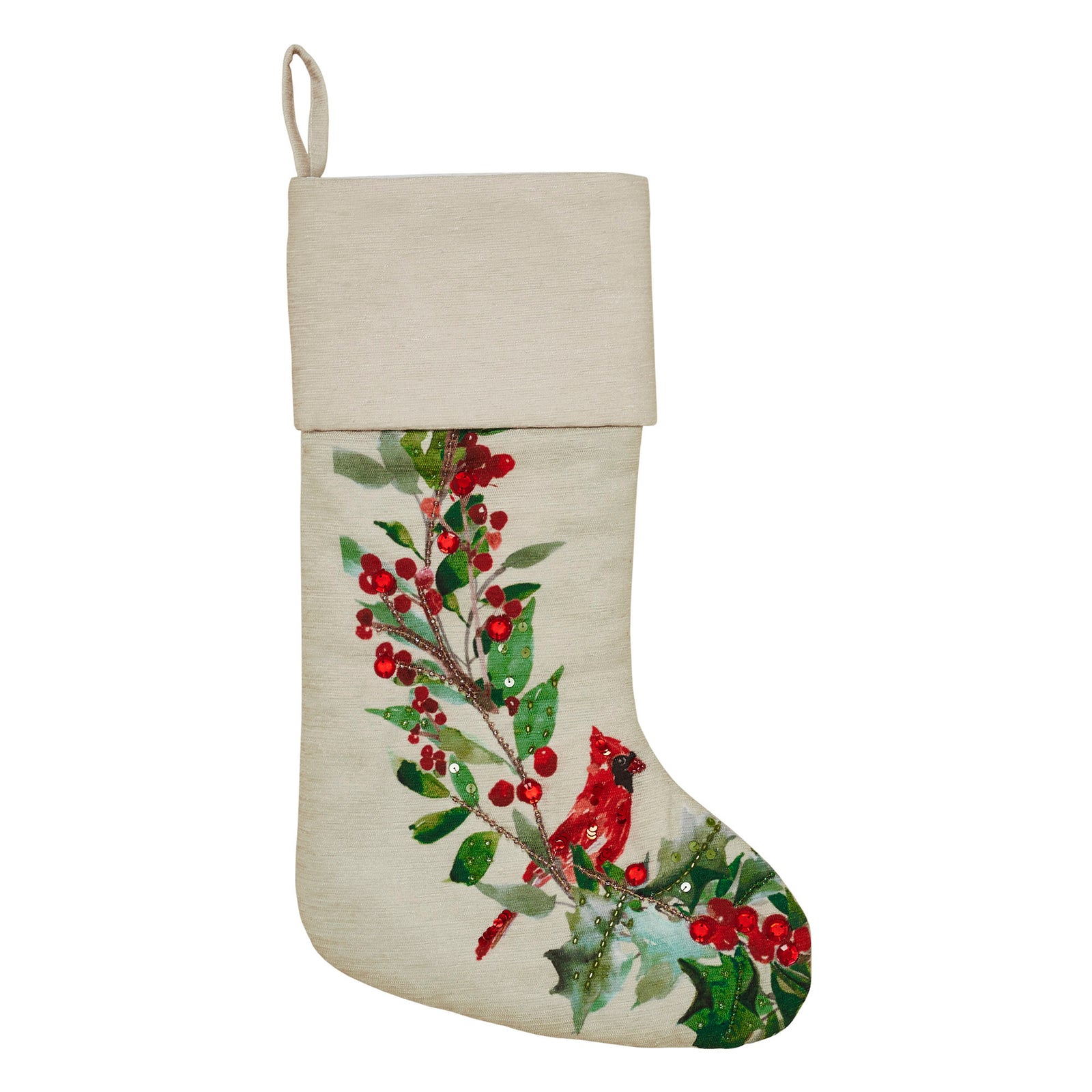 Holly Cardinal Stocking