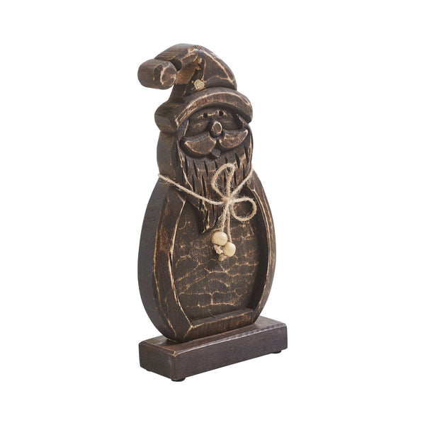 Rustic Cheer Dark Wooden Santa - Retro Barn Country Linens
