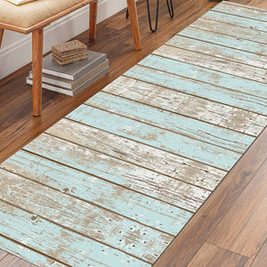 Vintage Blue Faux Wood Vinyl Floor Mat