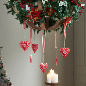 Floral Eyelet Heart Metal Ornament Set of 6