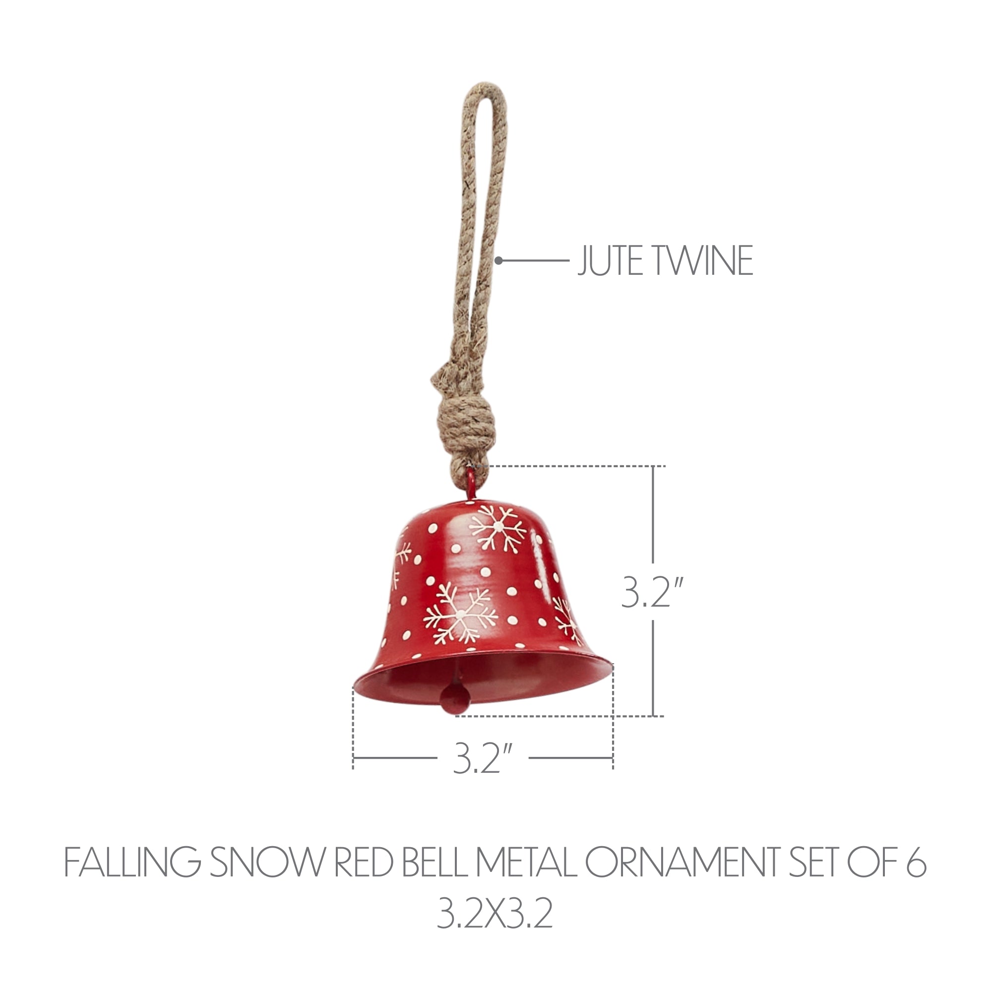 Falling Snow Red Bell Metal Ornament Set of 6