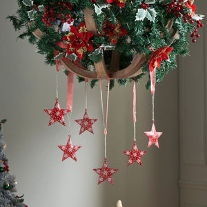 Falling Snow Red Star Metal Ornament Set of 6