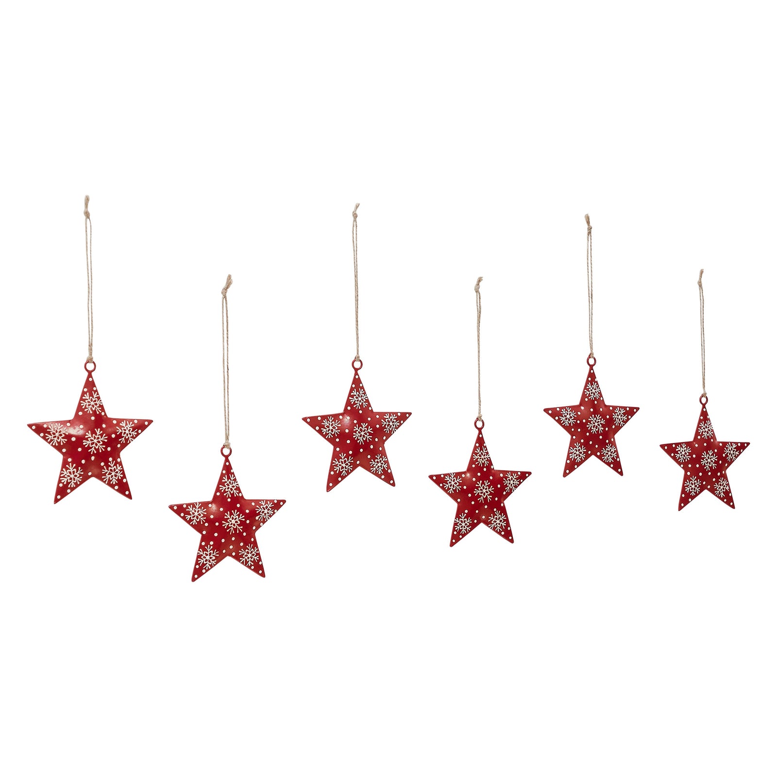 Falling Snow Red Star Metal Ornament Set of 6
