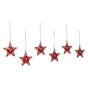 Falling Snow Red Star Metal Ornament Set of 6