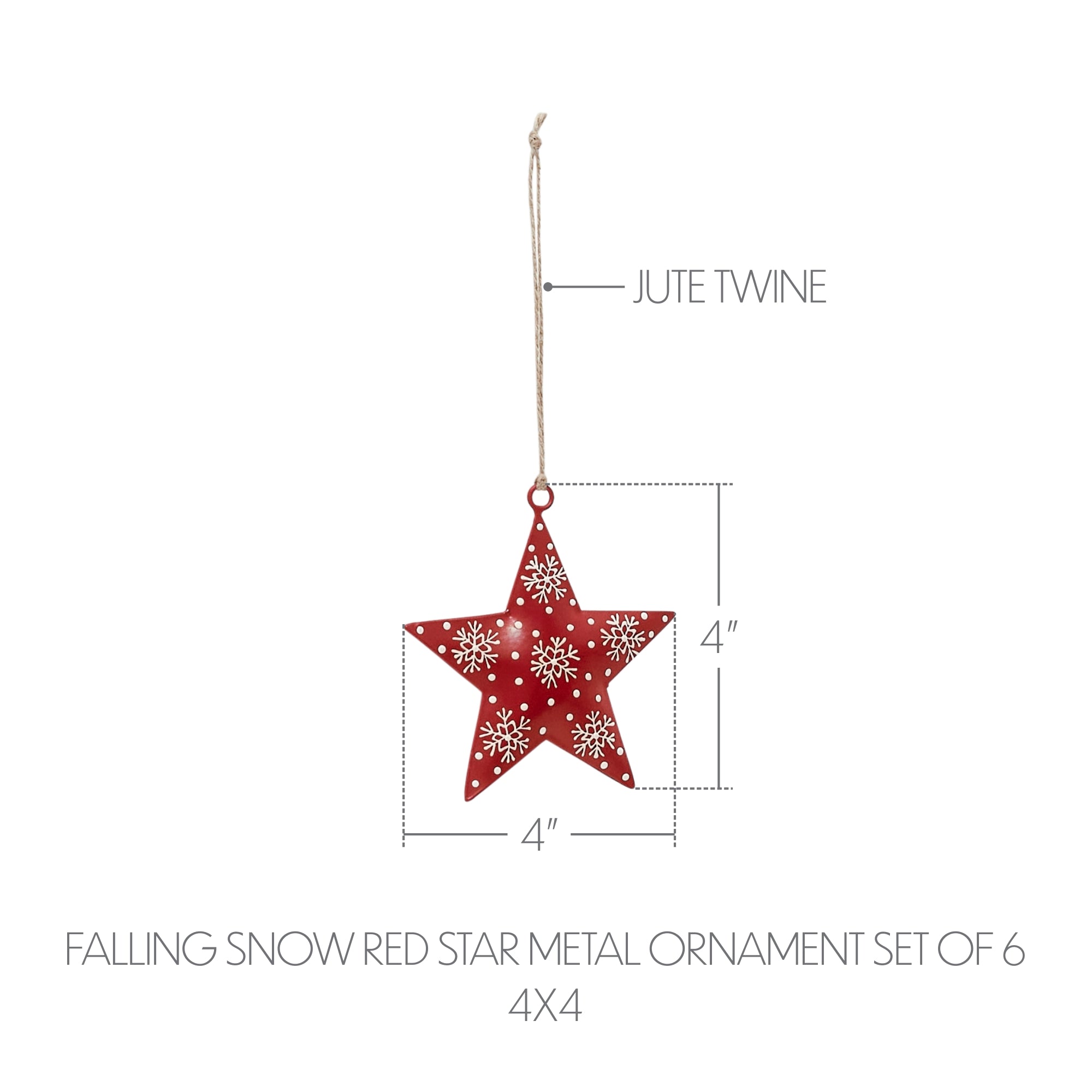 Falling Snow Red Star Metal Ornament Set of 6