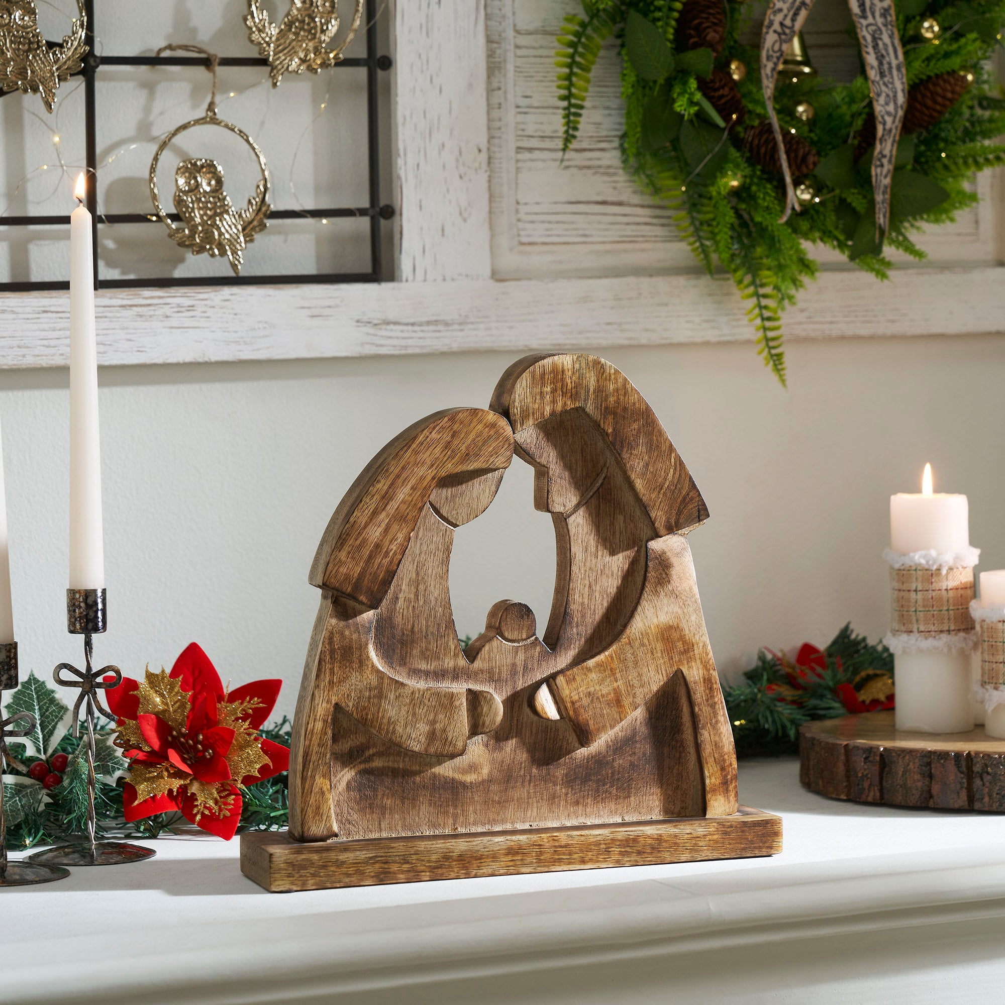 Dark Wooden Nativity Scene