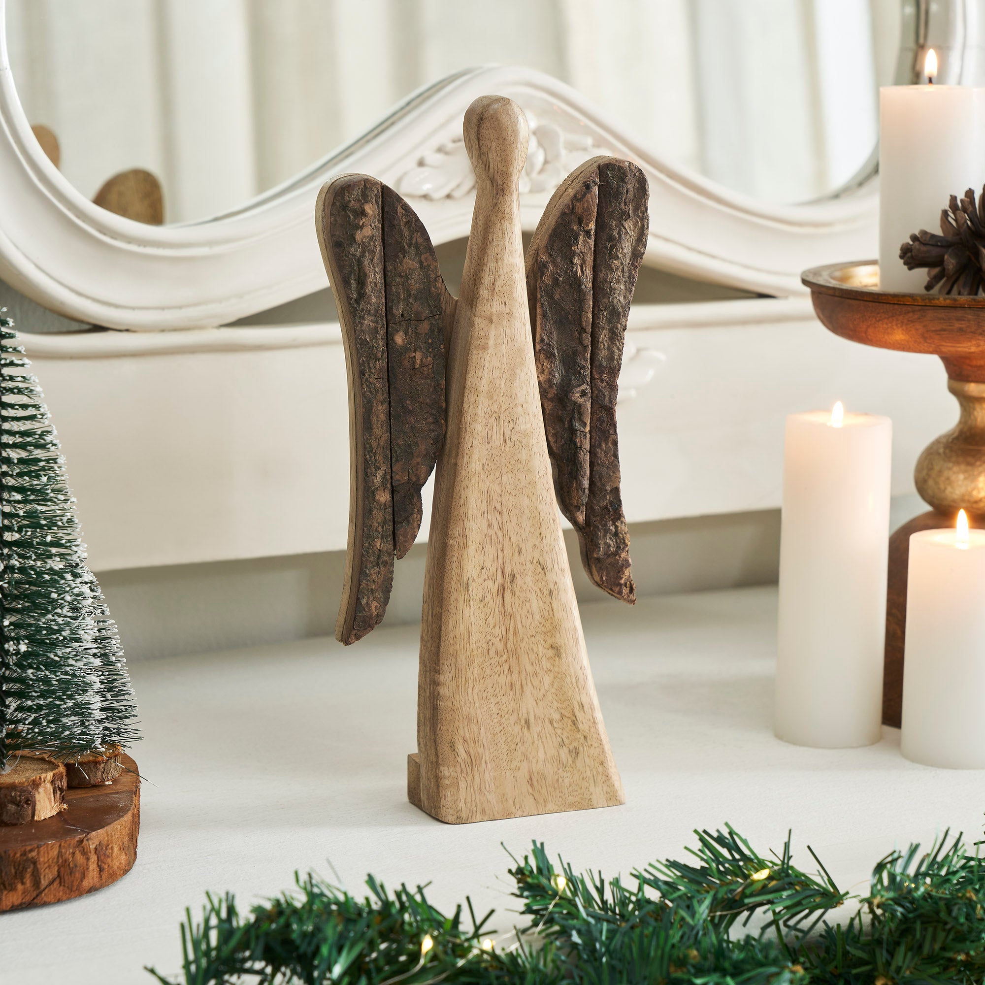 Natural and Dark Wooden Angel Figurine